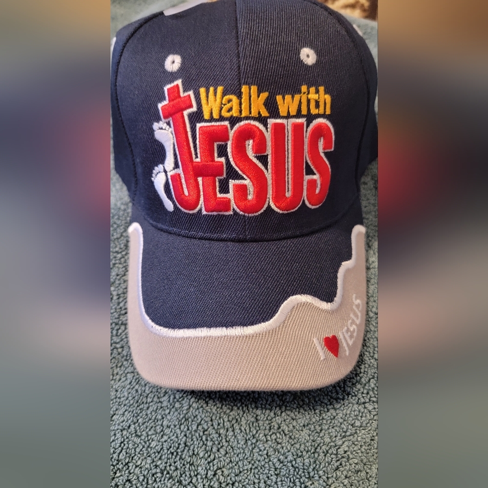New Adjustable Blue Walk with Jesus Baseball Cap
